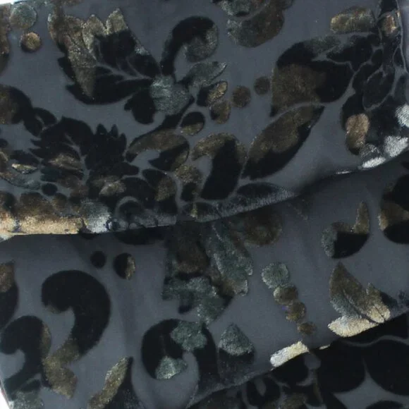 Silk Velvet Burnout Scarf Floral Black Jewel Tone Color Shift Goth Romantic 44" - Picture 4 of 9